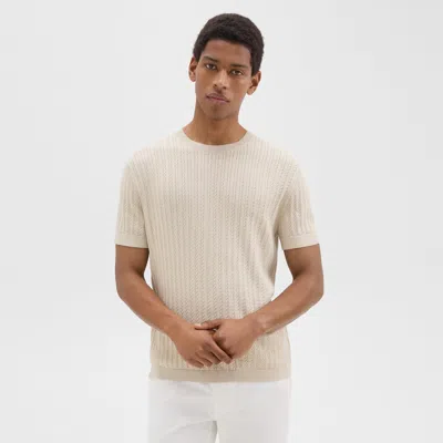 Theory Cable Knit Short-sleeve Sweater In Cotton In New Sand