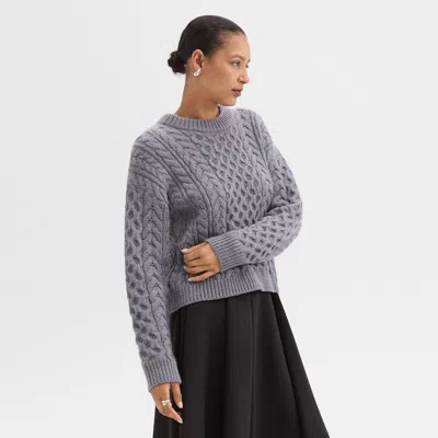 Theory Cable Knit Sweater In Felted Wool-cashmere In Ash Melange
