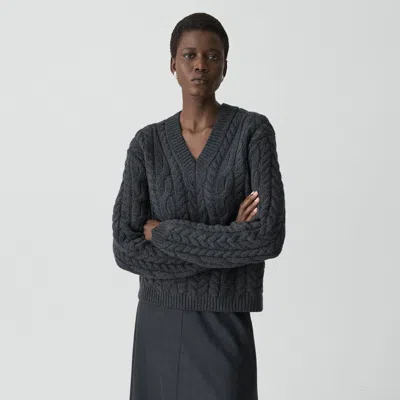 Theory Cable-knit Sweater In Felted Wool-cashmere In Gray