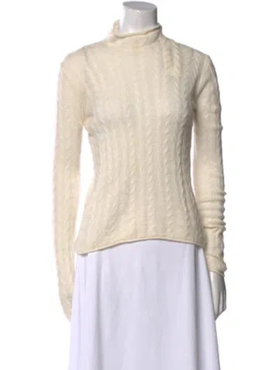 Pre-owned Theory Cable Knit Turtleneck Sweater In Neutral