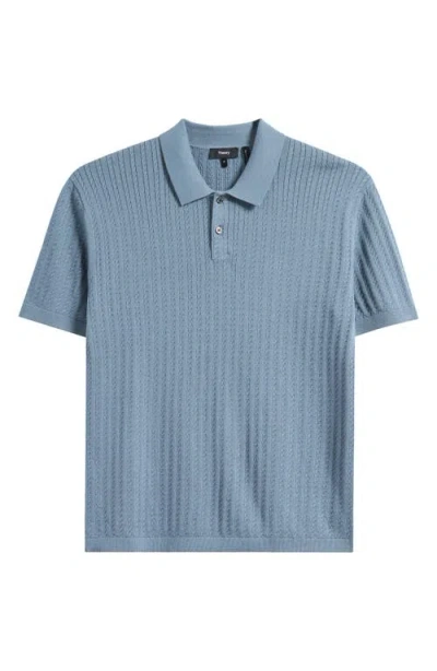 Theory Cable Short Sleeve Cotton Blend Polo Sweater