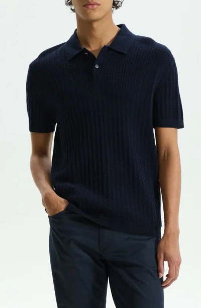 Theory Damian Variegated Rib Cotton Blend Polo Sweater In Baltic