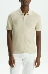 THEORY CABLE SHORT SLEEVE COTTON BLEND POLO SWEATER