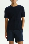 Theory Cable Short Sleeve Cotton Blend Sweater In Baltic