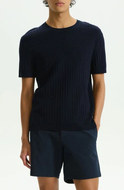 Theory Cable Short Sleeve Cotton Blend Sweater In Baltic