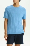 Theory Cable Short Sleeve Cotton Blend Sweater In Powder Blue