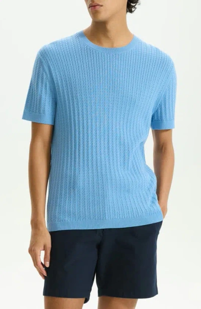 Theory Cable Short Sleeve Cotton Blend Sweater In Powder Blue