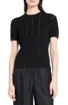 Theory Cable Stitch Short Sleeve Sweater In Black