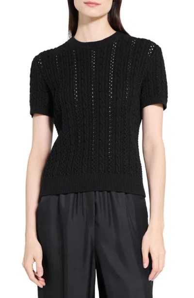 Theory Cable Stitch Short Sleeve Sweater In Black