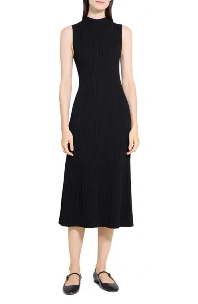 Theory Cable Stitch Sleeveless Wool Blend Sweater Midi Dress In Black