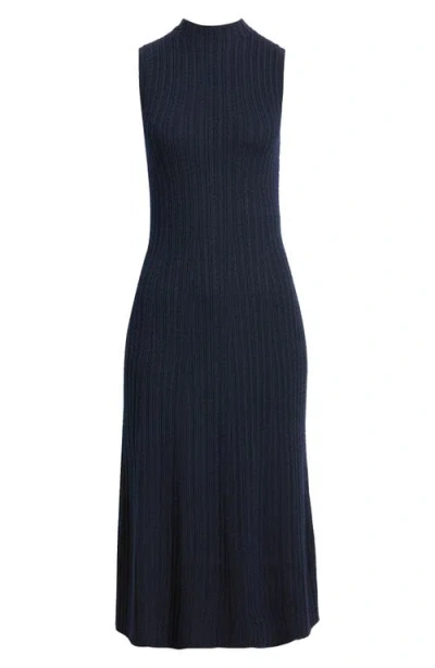 Theory Cable Stitch Sleeveless Wool Blend Sweater Midi Dress In Blue