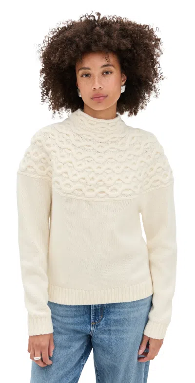 Theory Cable Yoke Sweater Ivory In White
