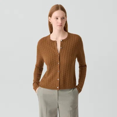 Theory Cable-knit Cardigan In Cashmere In Brown