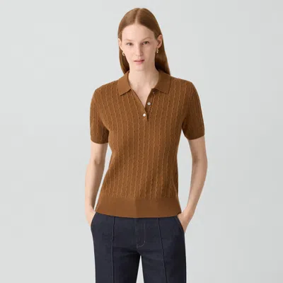 Theory Cable-knit Polo Shirt In Cashmere In Brown