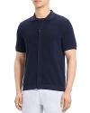 Theory Cairn Short Sleeve Button-up Cotton Blend Sweater In Baltic