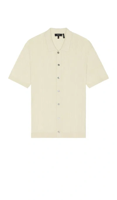 Theory Cairn Rib Short Sleeve Button-up Knit Shirt In Sand