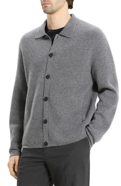 Theory Cameron Corded Cashmere Button Sweater In Gray