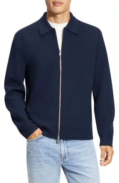 Theory Cameron Merino Wool Zip Cardigan In Baltic