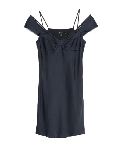 Theory Camisole Mini Dress In Crushed Satin In Blue