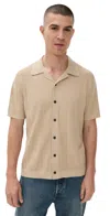 Theory Camp Collar Shirt In Cotton Twist Chino In Brown