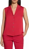 Theory Sleeveless Button Front Silk Top In Red