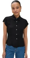 Theory Cap-sleeve Modern Silk Georgette Blouse In Black