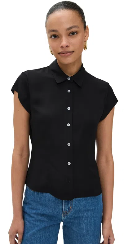 THEORY CAP SLEEVE BLOUSE BLACK