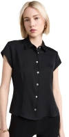 Theory Cap-sleeve Modern Silk Georgette Blouse In Black