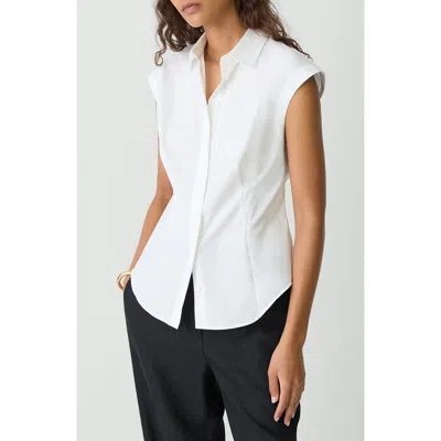 Theory Cinched Cap Sleeve Shirt In Good Cotton In White