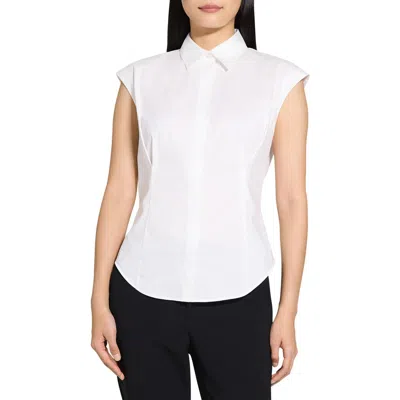 Theory Cinched Cap Sleeve Shirt In Good Cotton In White