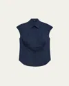 Theory Cinched Cap Sleeve Shirt In Good Cotton In New Navy