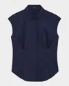 Theory Cinched Cap Sleeve Shirt In Good Cotton In New Navy