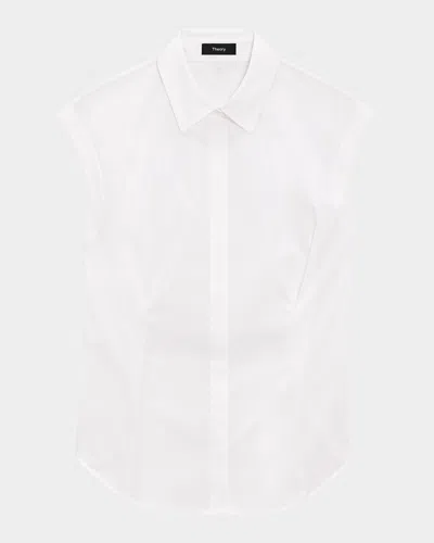 Theory Cinched Cap Sleeve Shirt In Good Cotton In White