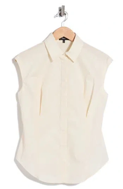 Theory Cap Sleeve Cinched Poplin Shirt In White