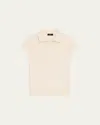 Theory Cap-sleeve Cotton And Merino Wool Polo Top In Neutral