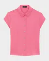 Theory Cap-sleeve Modern Silk Georgette Blouse In Bright Pink