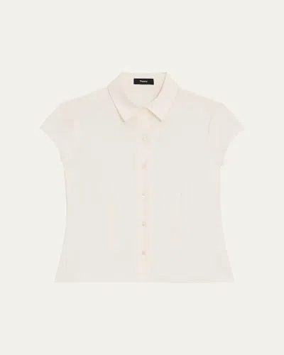 Theory Cap-sleeve Modern Silk Georgette Blouse In White