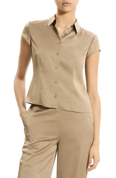 Theory Cap Sleeve Satin Shirt In Brown