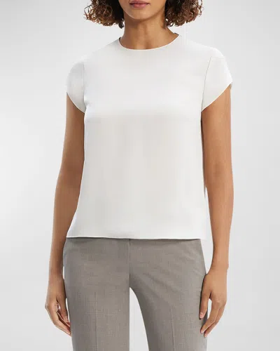 Theory Cap-sleeve Silk Georgette Top In Ivory