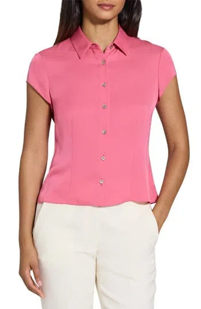 Theory Cap Sleeve Silk Shirt In Pink