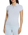 Theory Cap Sleeve Textured Knit Polo In Pearl Blue