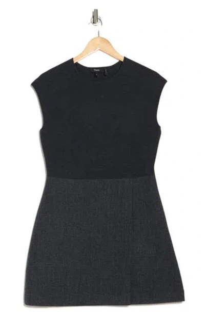 Theory Cap Sleeve Wool Blend Minidress In Charcoal Melange