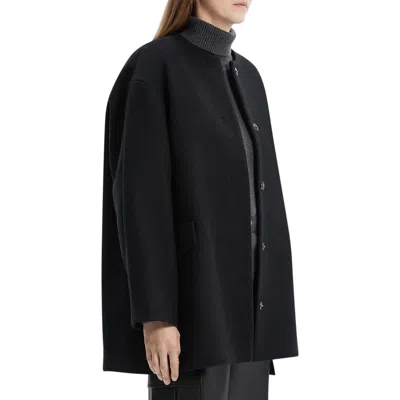 Theory Cape Back Wool Blend Coat In Black