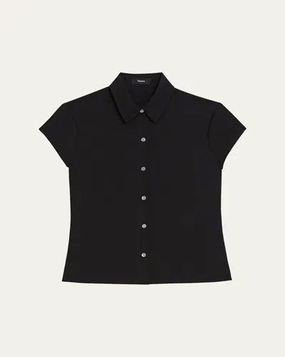 Theory Cap-sleeve Modern Silk Georgette Blouse In Black - 00