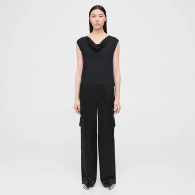 Theory Cargo Pant In Textured Satin In Black