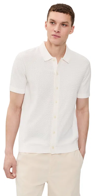 Theory Carin Short Sleeve Shirt In Tactile Cotton Winter Ivory In White
