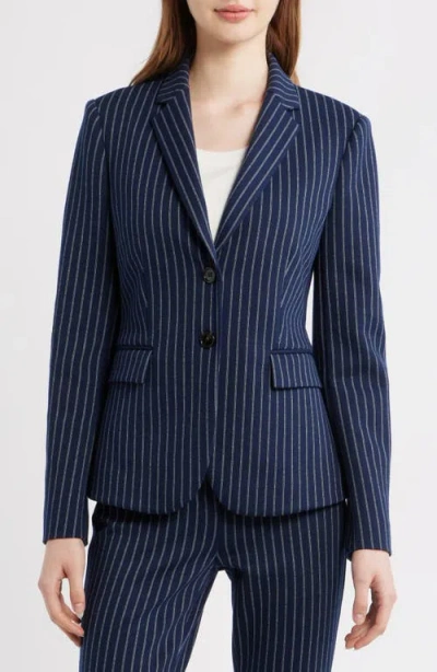 Theory Carissa Pinstripe Knit Blazer In Blue