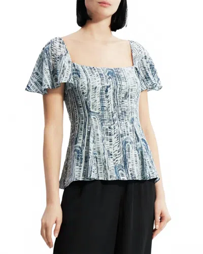 Theory Cascade Silk Top In Blue