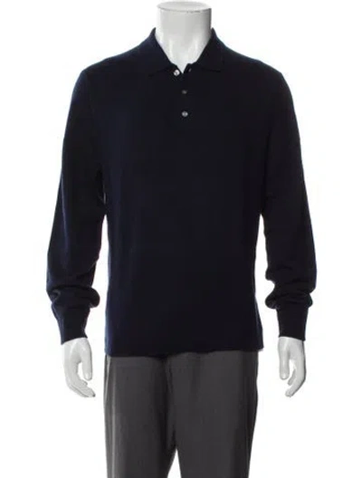 Pre-owned Theory Cashmere Collar Polo Sweater W/ Tags In Blue