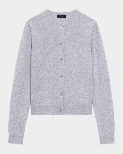 Theory Cashmere Cropped Cardigan Sweater In Gray